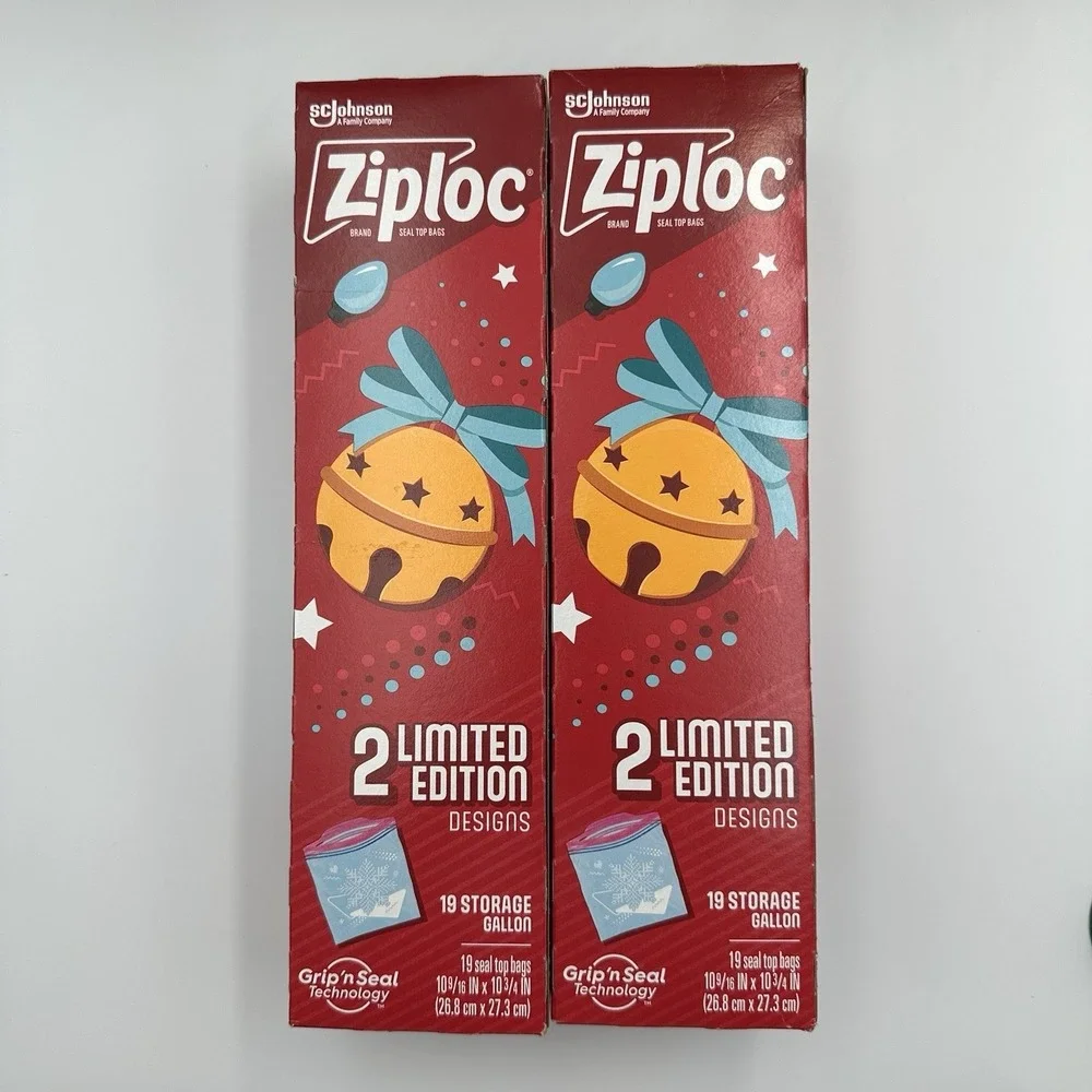(2) Boxes ZIPLOC Gallon Christmas‎ Holiday Storage Bags 19 count Limited Edition